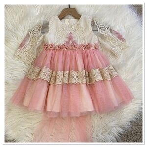 Pettigirl Lace Tulle Dress Off White Pink Size 4